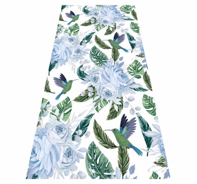 Alfombra de vinilo para cocina flores azules y pájaros - TenVinilo