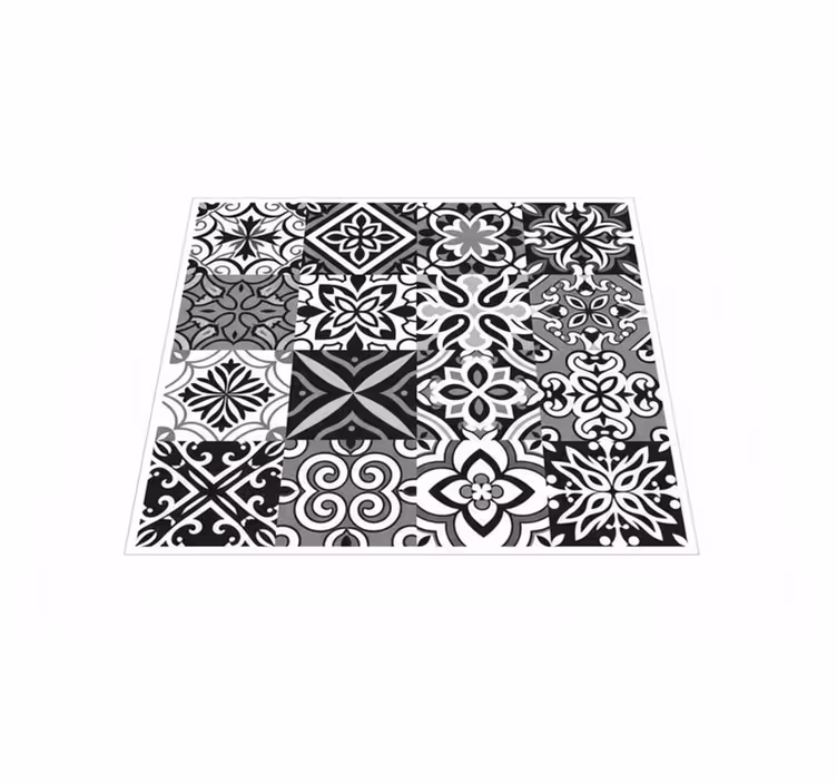Alfombra de vinilo para cocina geometría contrastante negra - TenVinilo