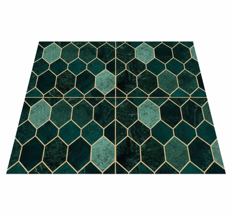 Alfombra de vinilo para cocina escala verde dorada - TenVinilo