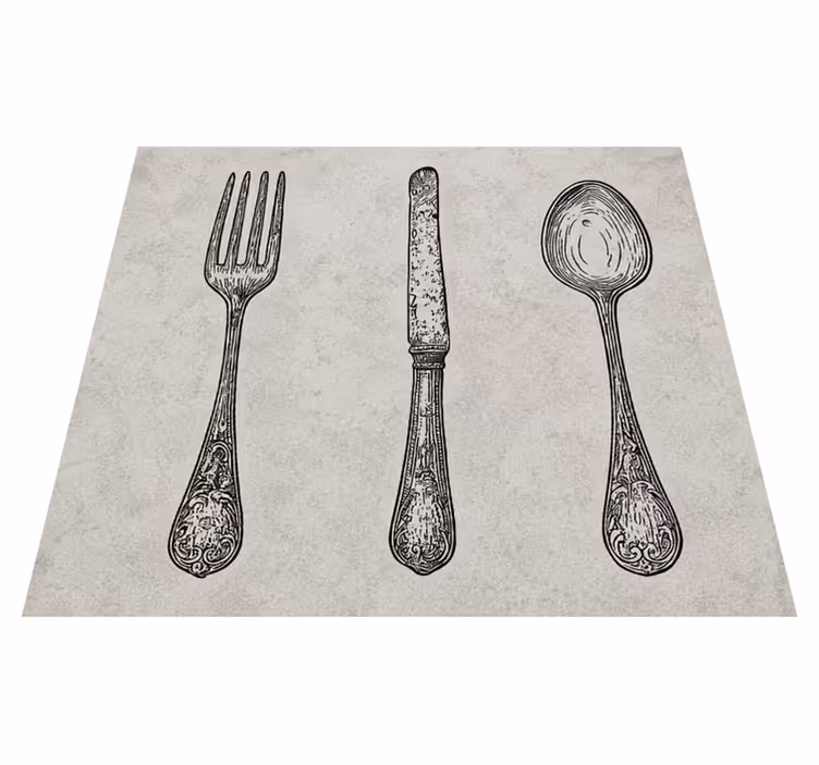 Alfombra de vinilo para cocina cubiertos grises - TenVinilo