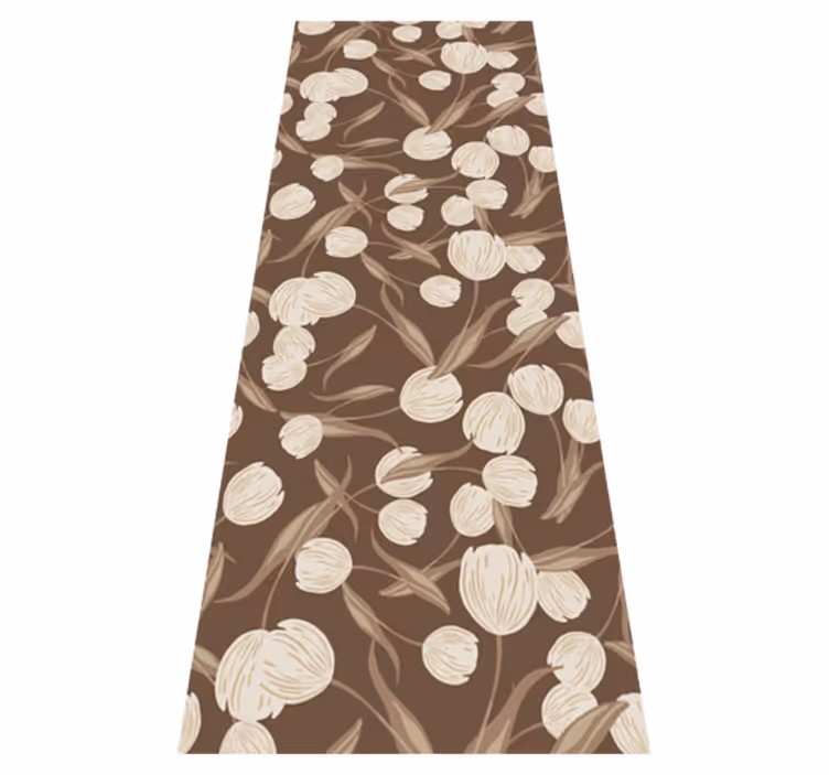 Alfombra vinílica dormitorio patrón tulipanes beige elegante - TenVinilo