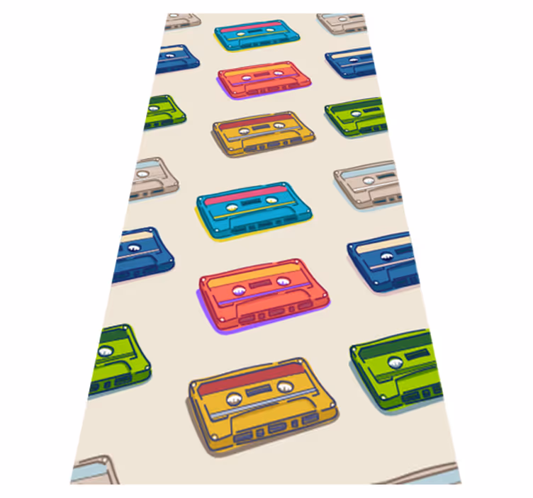 Alfombra vinílica dormitorio diseño de cintas retro - TenVinilo