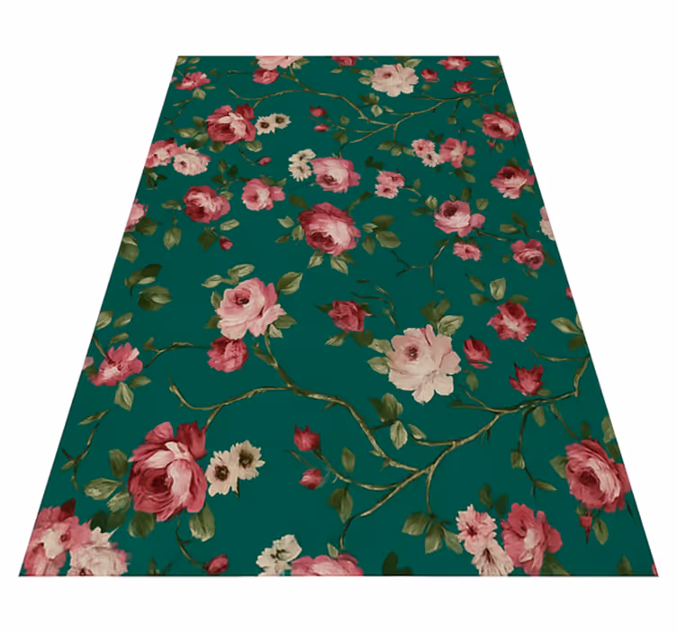Alfombra vinílica dormitorio patrón flores pintadas - TenVinilo