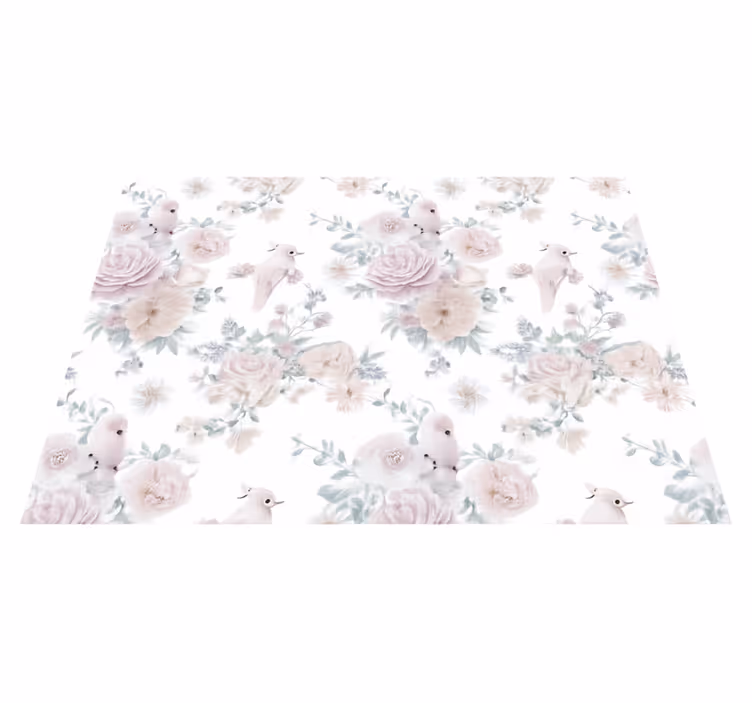 Alfombra vinílica dormitorio diseño floral elegante gris - TenVinilo