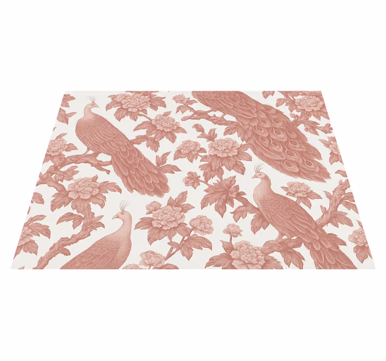 Alfombra vinílica dormitorio diseño de pavos rosados - TenVinilo