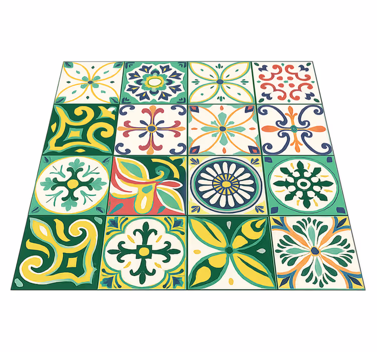 Alfombras vinílicas grandes diseño de baldosas coloridas - TenVinilo