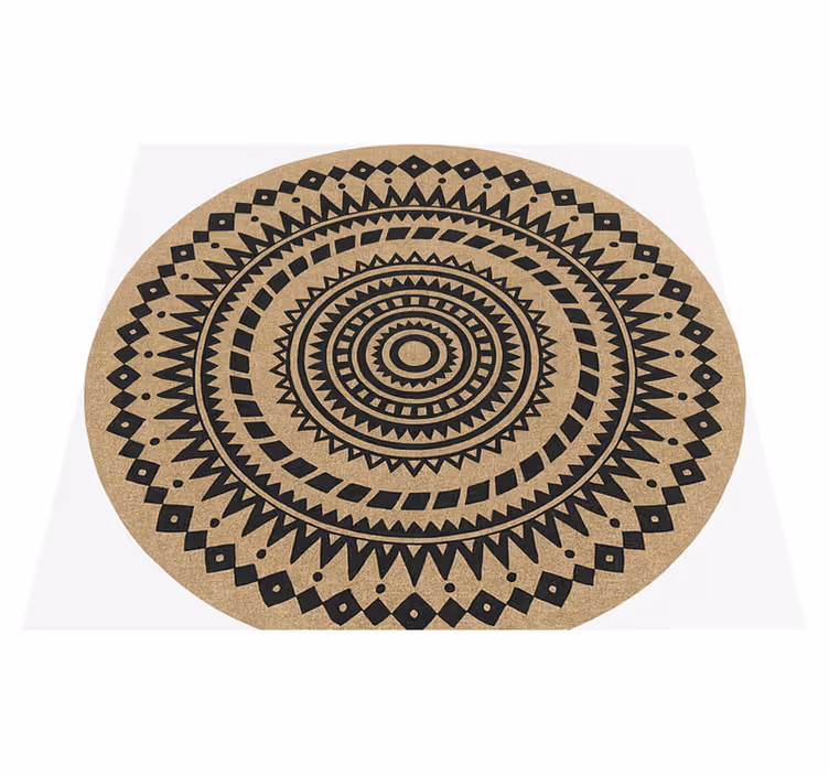 Alfombra redonda yute mandala beige con líneas negras - TenVinilo