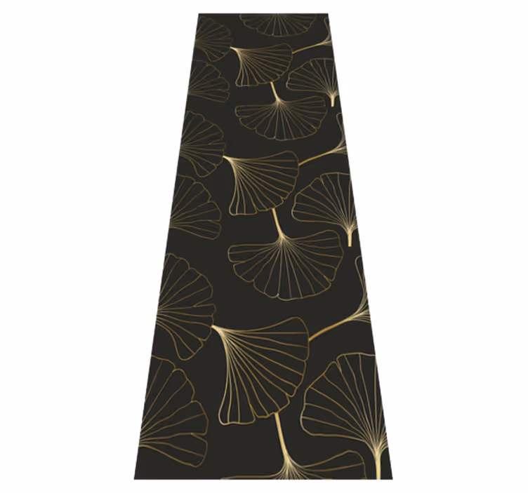 Alfombra vinílica oficina hojas de ginkgo carbón oro - TenVinilo