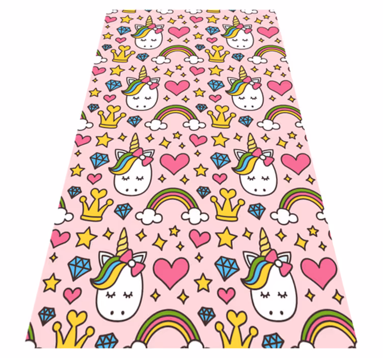 Alfombra vinílica dormitorio arcoíris y unicornios adorables - TenVinilo