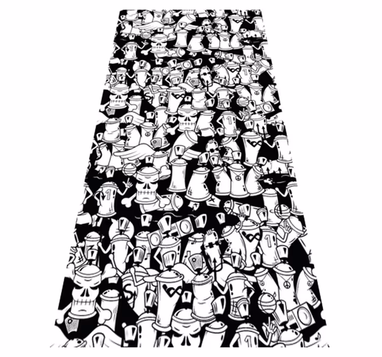 Alfombra vinílica dormitorio latas de spray blanco y negro - TenVinilo