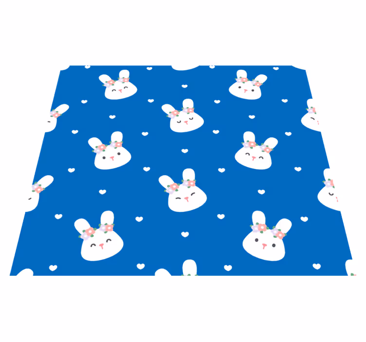 Alfombra vinílica dormitorio con conejitos en fondo azul - TenVinilo