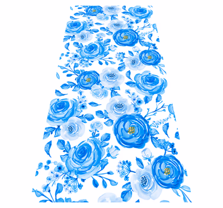 Alfombra vinílica dormitorio flores y relojes azules - TenVinilo