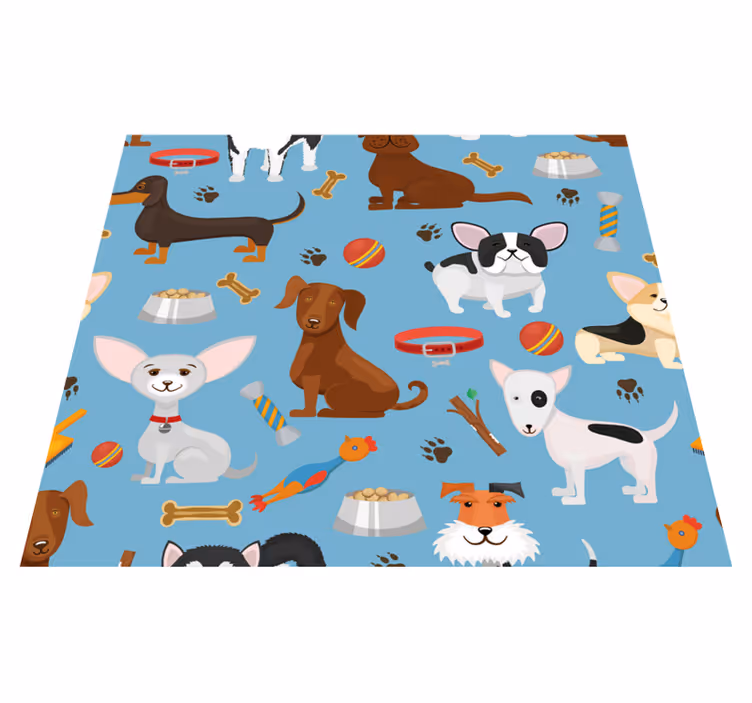 Alfombra vinílica dormitorio perros sobre fondo azul - TenVinilo