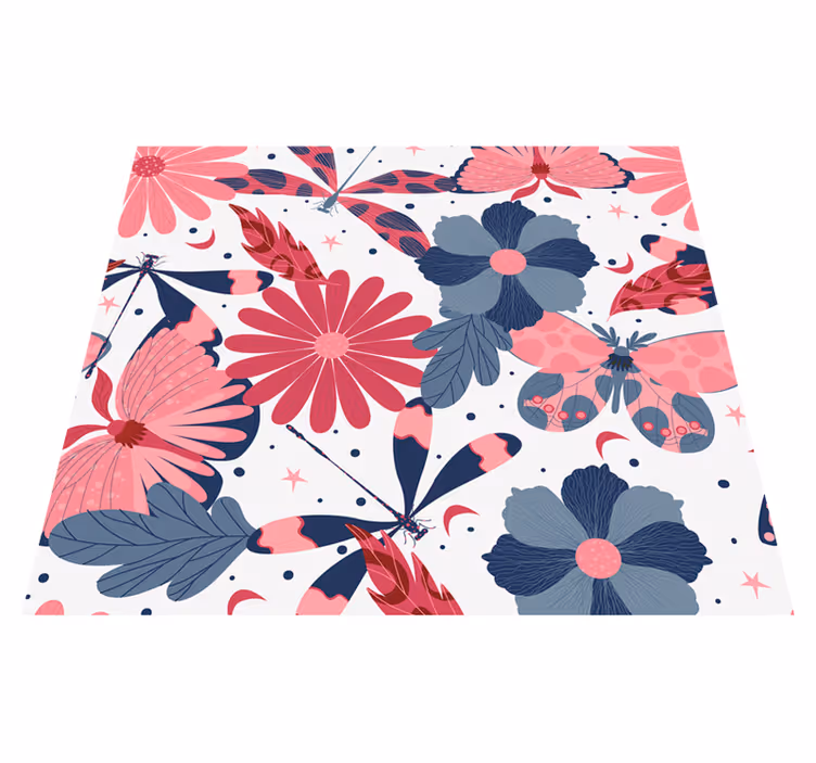 Alfombra vinílica naturaleza diseño mariposas florales - TenVinilo