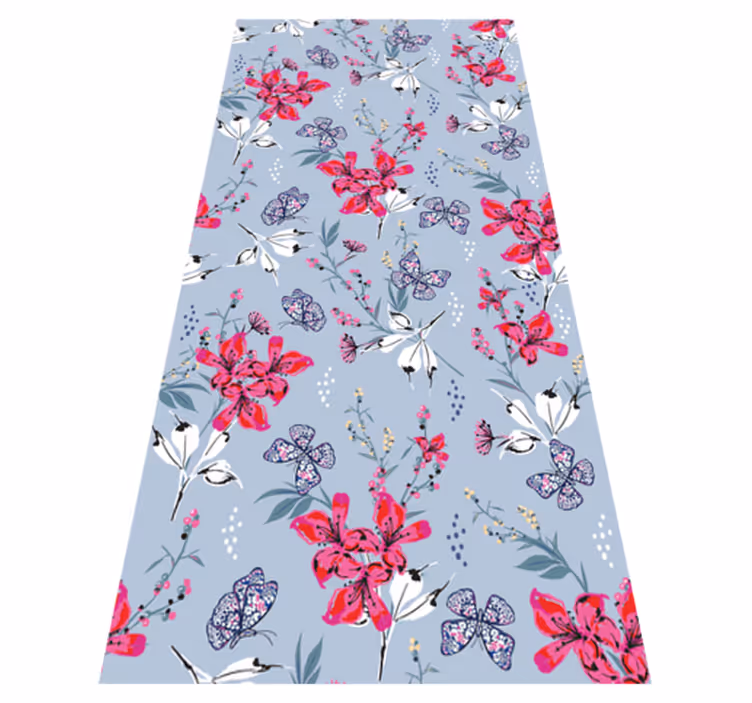 Alfombra vinílica naturaleza flores rojas y mariposas - TenVinilo