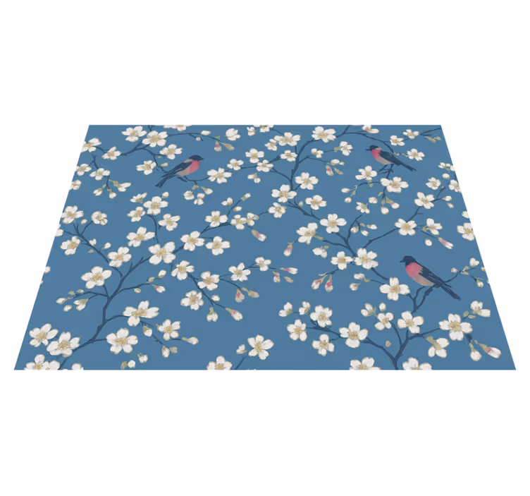 Alfombra vinílica naturaleza pájaros del huerto azul - TenVinilo