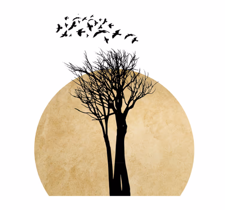 Alfombra vinílica flores silueta de árbol con aves - TenVinilo