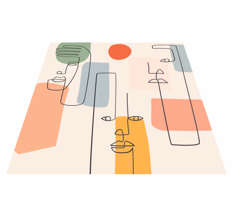 Alfombra vinílica geométrica arte minimalista con rostros - TenVinilo