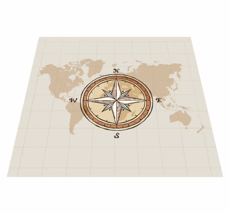 Alfombra vinílica mapamundi cartografía vintage y brújula - TenVinilo