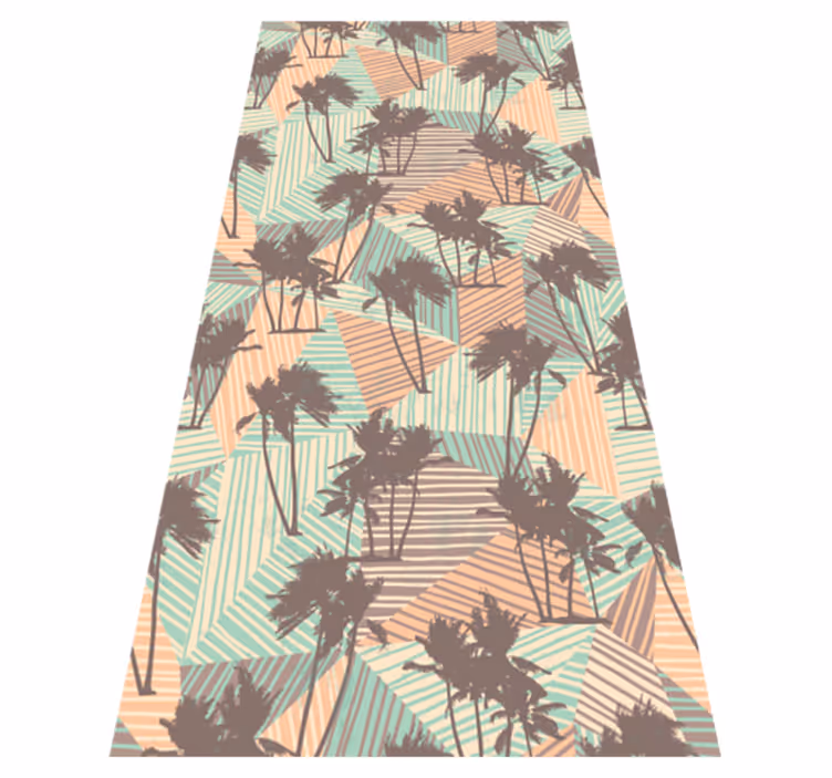 Alfombra vinílica salón palmeras y triángulos tropicales - TenVinilo
