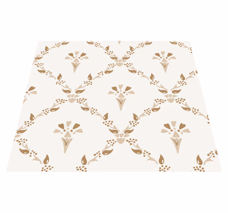 Alfombra vinílica beige con patrón floral hexagonal - TenVinilo
