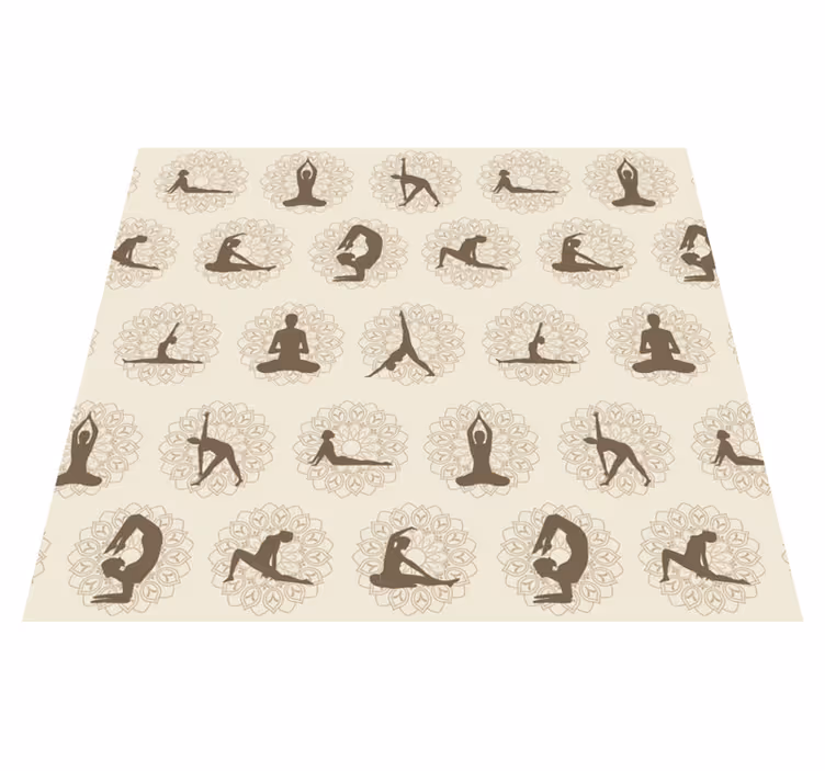 Alfombra vinílica beige iconos de yoga marrón - TenVinilo