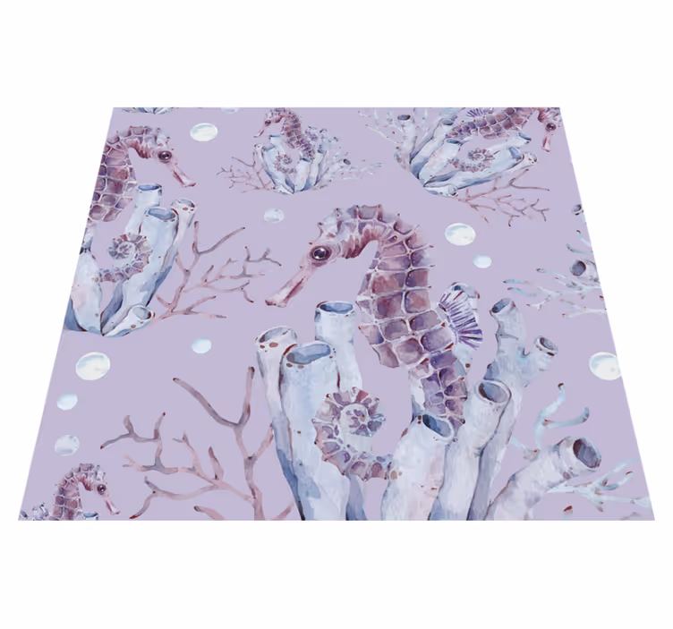 Alfombra vinílica morada caballito de mar acuarelado - TenVinilo