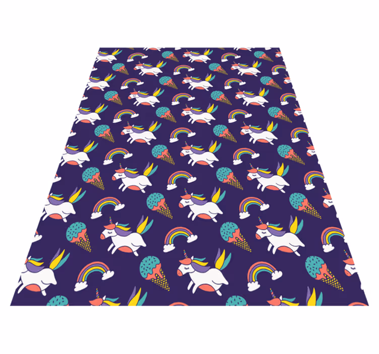 Alfombra vinílica morada con patrón de unicornios - TenVinilo