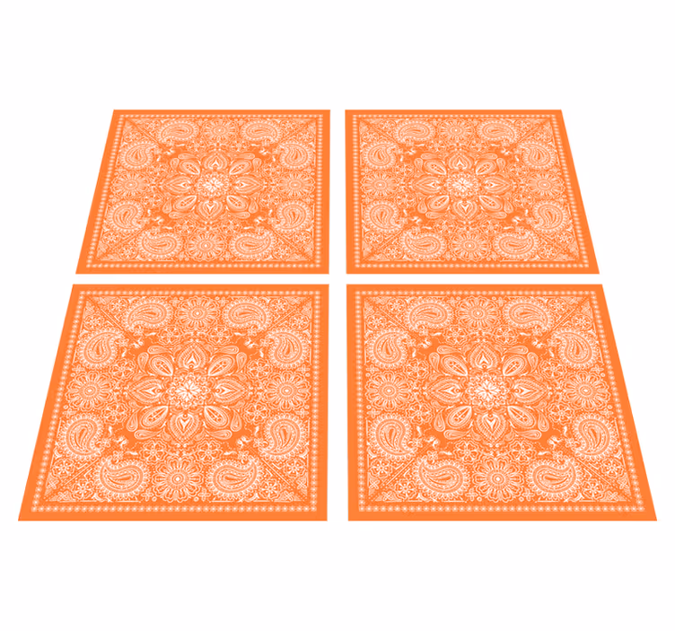 Alfombra vinílica naranja azulejo de paisley - TenVinilo