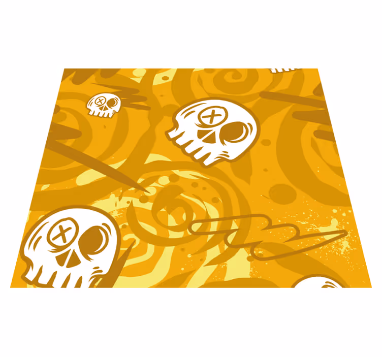 Alfombra vinílica naranja graffiti con calaveras - TenVinilo
