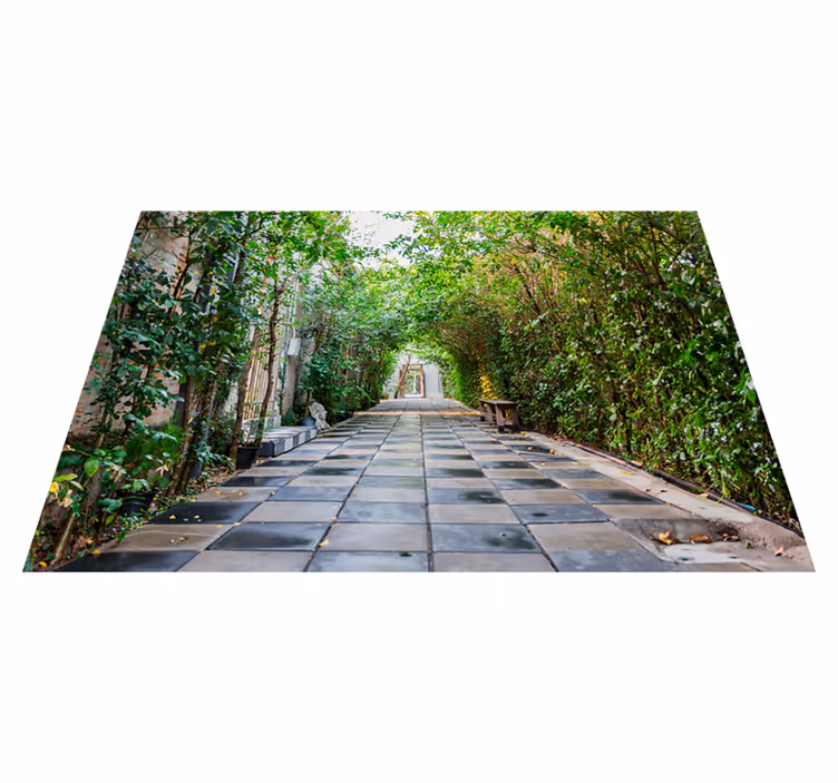 Alfombra vinílica verde camino de jardín sereno - TenVinilo