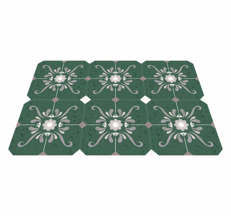 Alfombra vinílica verde azulejos de estilo antiguo - TenVinilo