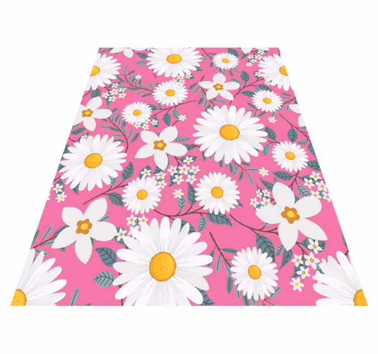 Alfombra vinílica rosa fondo de flores margaritas - TenVinilo