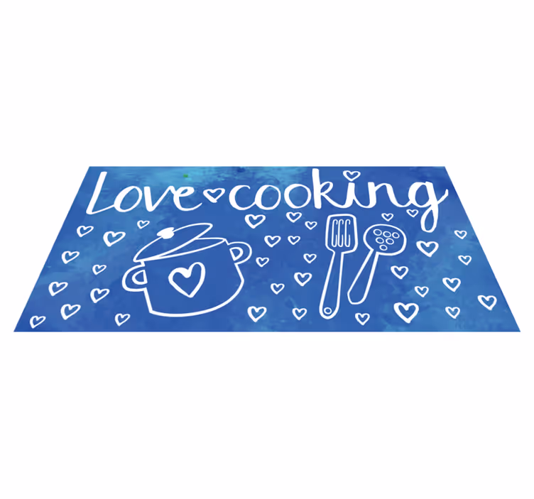 Alfombra vinílica para cocina frase "Love cooking" - TenVinilo