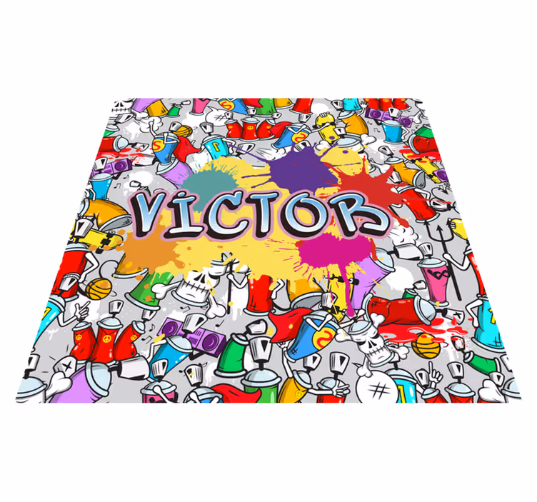 Alfombra vinílica cuadrada graffiti multicolor con nombre - TenVinilo