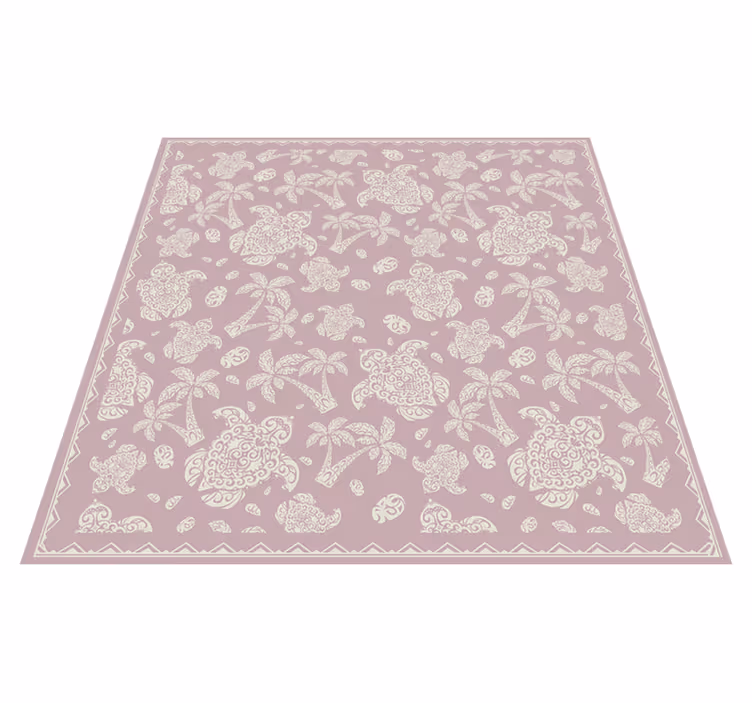 Alfombra de vinilo patrón tortuga y palma rosa - TenVinilo