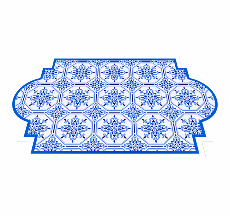 Alfombra vinílica hidráulica azulejos azules adornados - TenVinilo