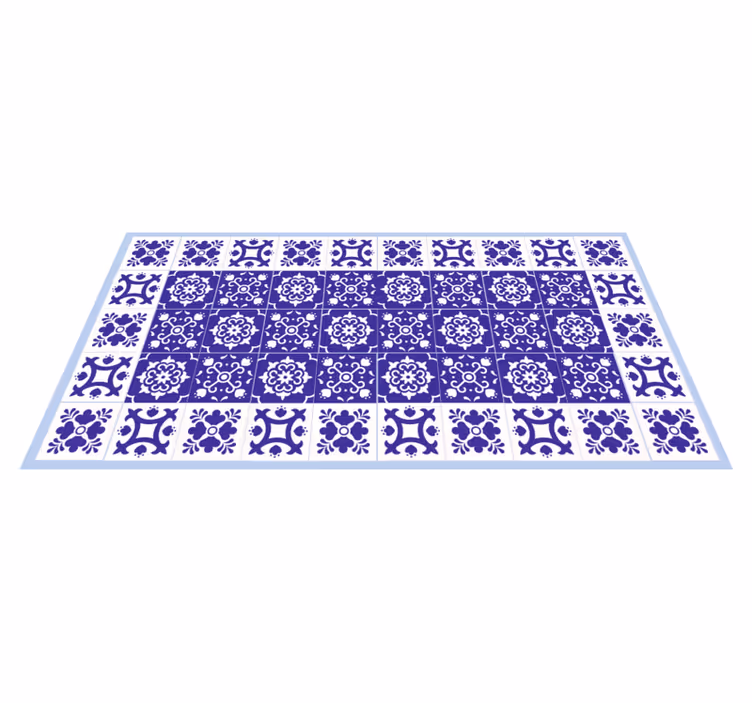 Alfombra vinílica baño patrón de cerámica azul - TenVinilo