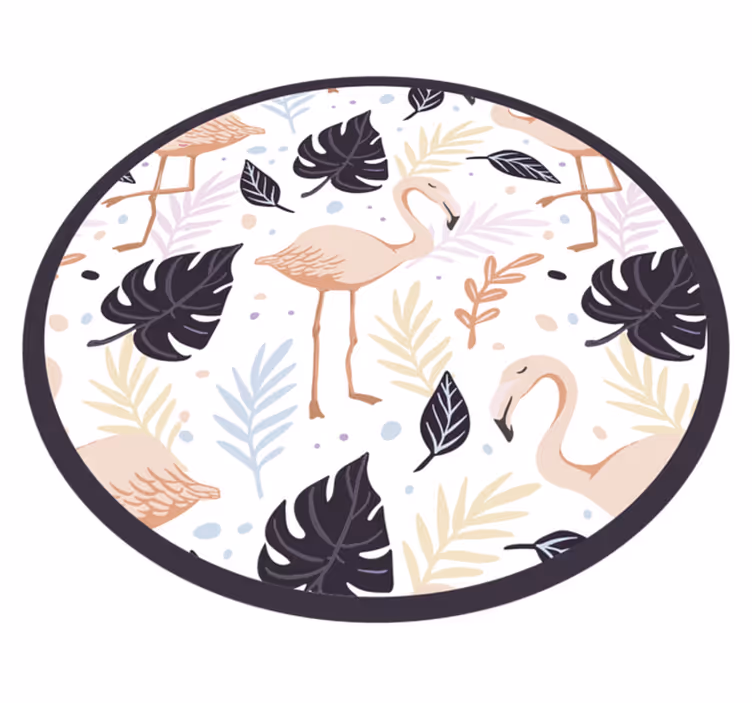 Alfombra vinílica animales círculo floral de flamencos - TenVinilo