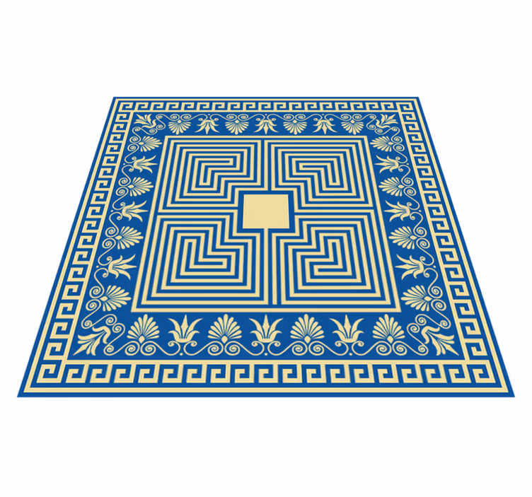 Alfombra vinílica vintage azulejo azul griego - TenVinilo