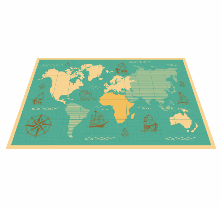 Alfombra de vinilo mapamundi Mapa del mundo con barcos - TenVinilo