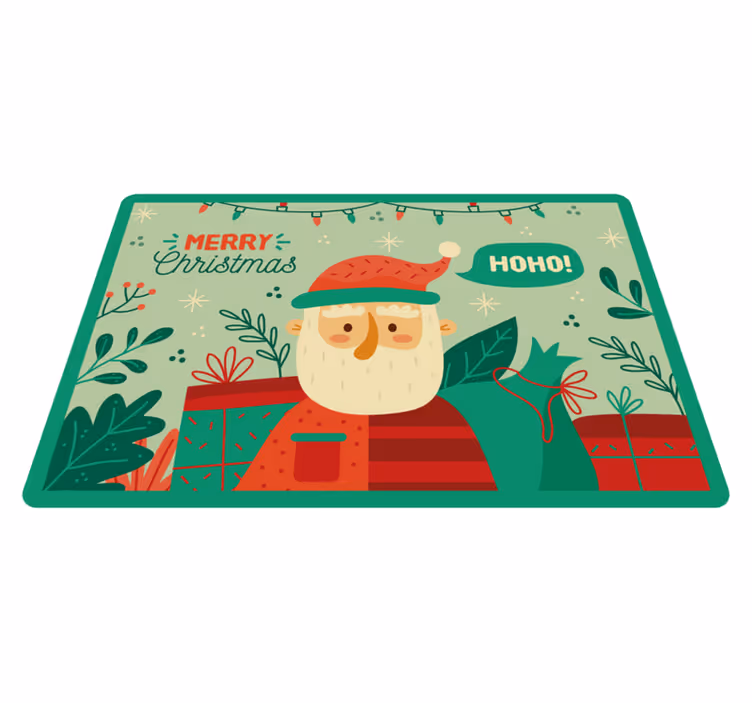 Alfombra vinílica navidad ilustración festiva de santa - TenVinilo