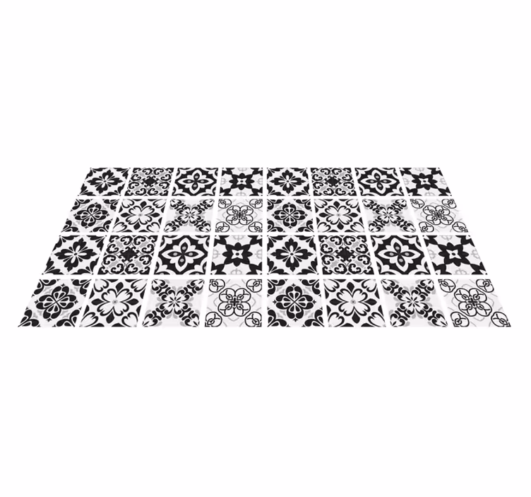 Alfombras vinílica para cocina azulejos blanco y negro - TenVinilo