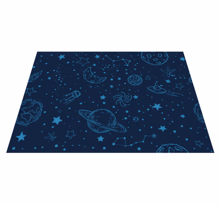 Alfombra vinilo infantil azul con planetas - TenVinilo