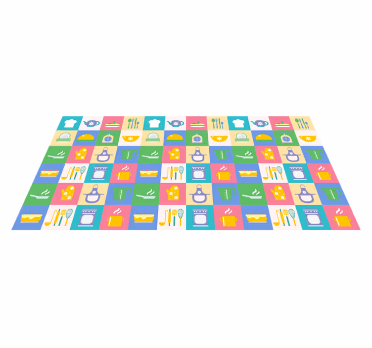 Alfombra de vinilo para cocina iconos de cocina coloridos - TenVinilo