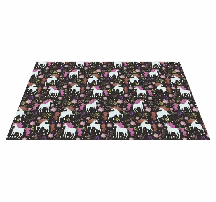 Alfombra vinílica negra de unicornios - TenVinilo
