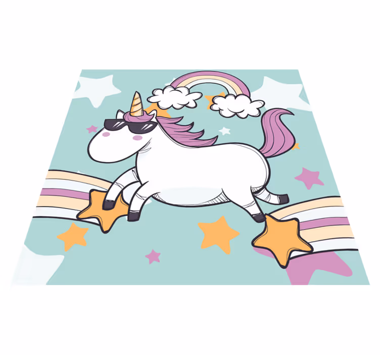 Alfombra vinílica infantil unicornio con gafas - TenVinilo