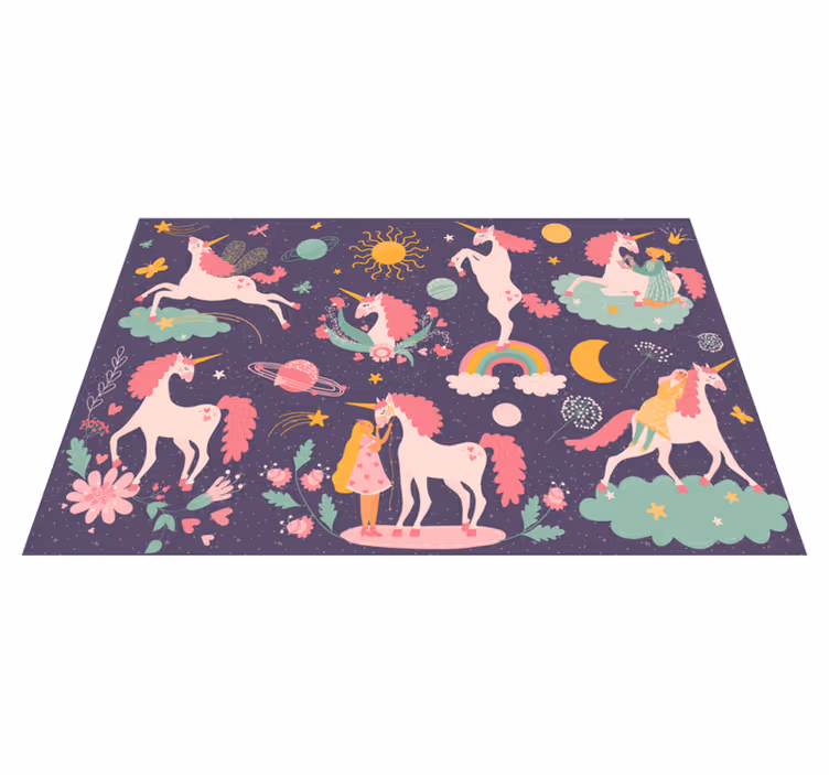 Alfombra vinílica infantil unicornio en espacio - TenVinilo