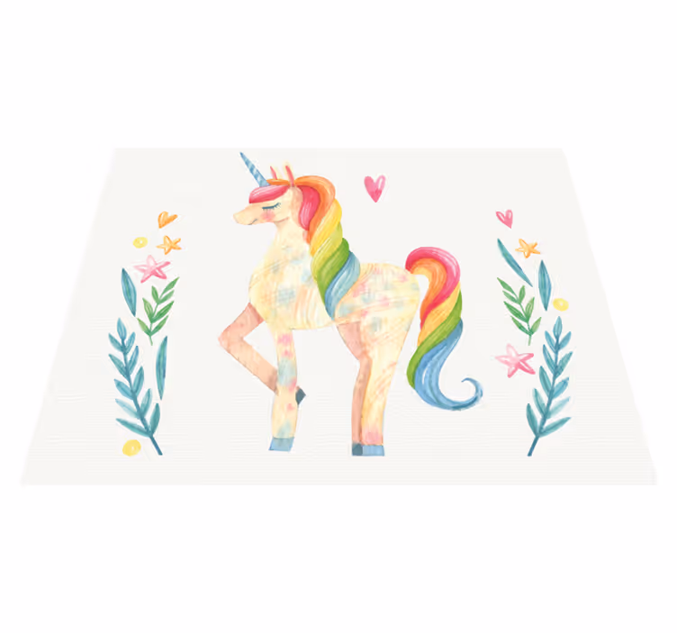Alfombra vinílica unicornio con cabello hermoso - TenVinilo