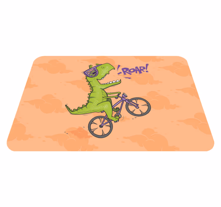 Alfombra vinílica con Dinosaurio en bicicleta - TenVinilo